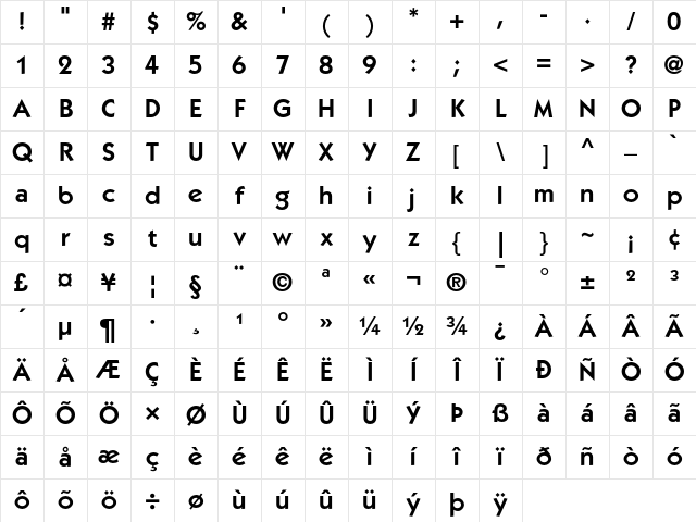 ITC Kabel Demi Character Map