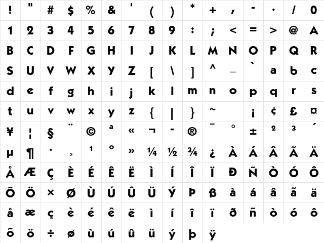 ITC Kabel Std Bold Character Map