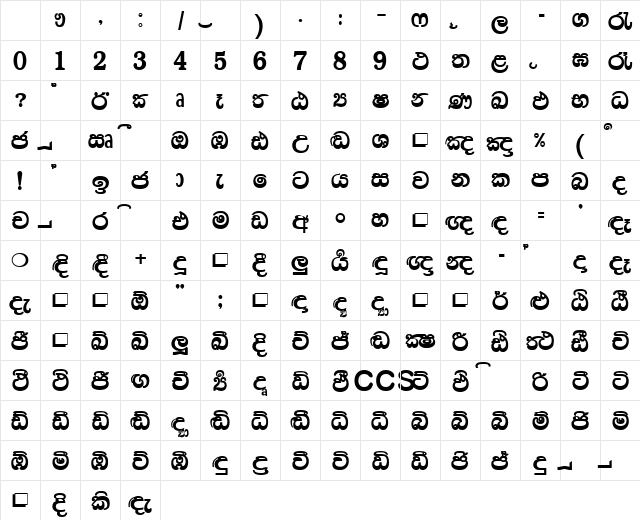 IW Dammee Regular Character Map IW Dammee Regular Character Map