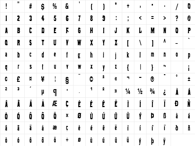 Jackson Bold Character Map