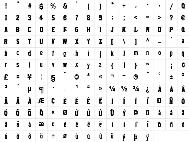 JacksonBold72 Bold Character Map