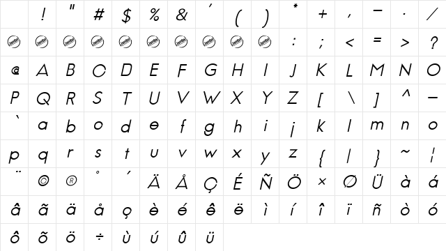 Jambetica Italic Character Map