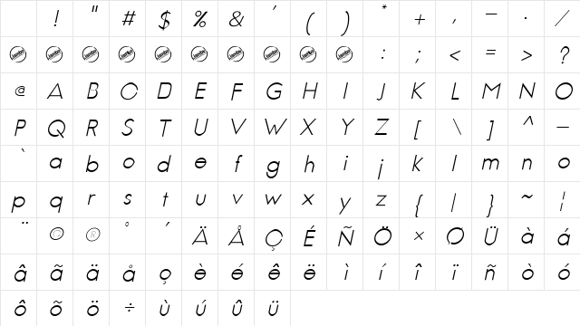 Jambetica Light Italic Character Map
