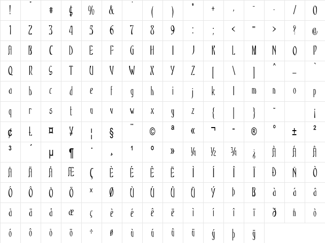 Jangle Condensed Bold Character Map Jangle Condensed Bold Character Map