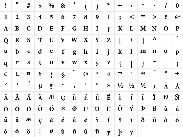 Minion Web Pro Bold Character Map