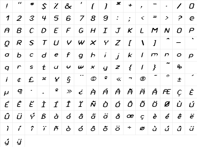 JayhawkExpand Oblique Character Map