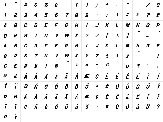 Jefferies Bold Italic Character Map Jefferies Bold Italic Character Map