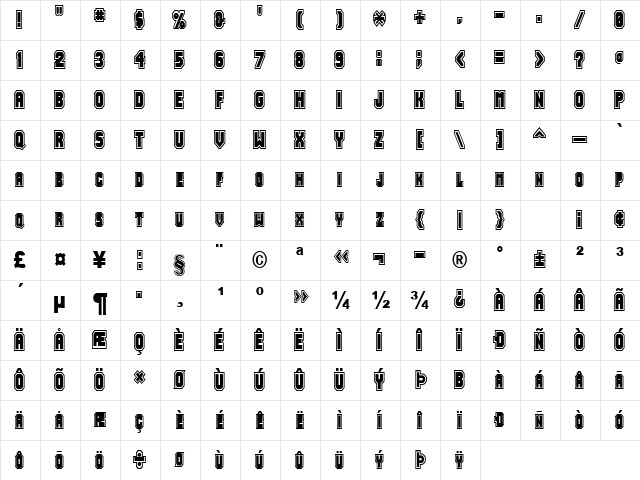 Jersey-Condensed Normal Character Map