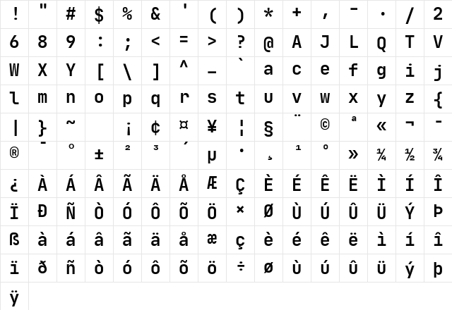 JetBrainsMono Nerd Font Bold Character Map