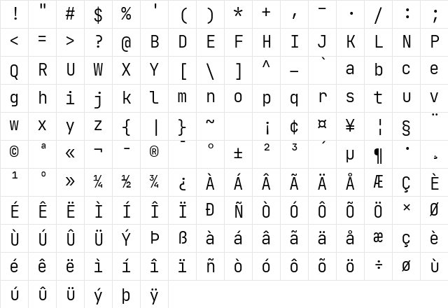 JetBrains Mono NL Semi Light Character Map