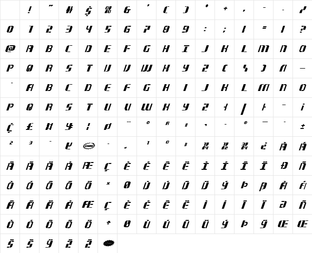 Jetway Bold Italic Character Map Jetway Bold Italic Character Map