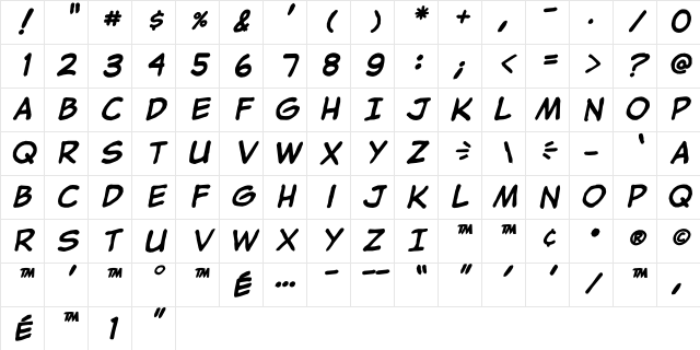 jibbajabba ExtraBold Italic Character Map