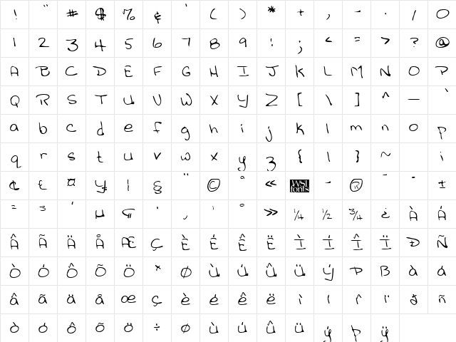 JilliansHand Regular Character Map