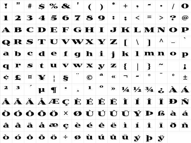 Jimbo Std Bold Expanded Character Map Jimbo Std Bold Expanded Character Map