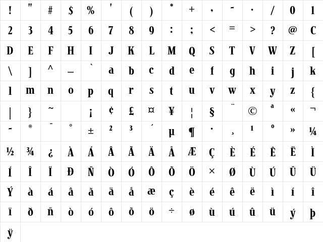 Jimbo Std Condensed Character Map