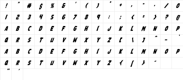 Johnny Torch Condensed Italic Condensed Italic Character Map