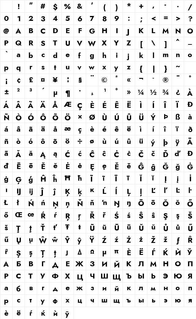 Jost Bold Character Map Jost Bold Character Map