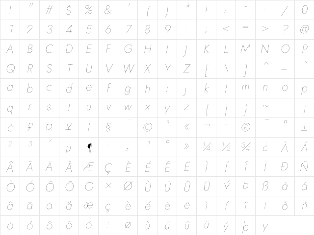 Jost* 200 Hairline Italic Italic Character Map