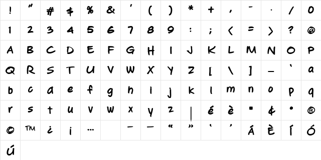 Jotting Bold Character Map