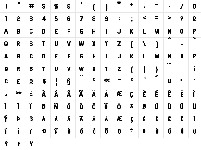 Joystick Bold Character Map
