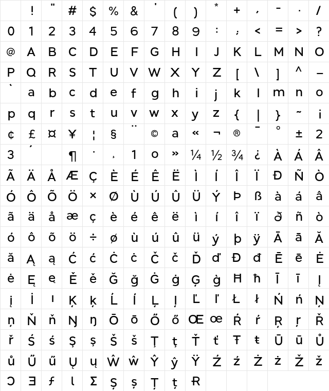 JT Leonor DemiBold Bold Character Map JT Leonor DemiBold Bold Character Map