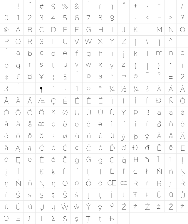 JT Leonor ExtraLight Bold Character Map JT Leonor ExtraLight Bold Character Map