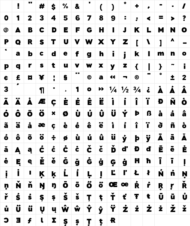 JT Leonor Heavy Bold Character Map JT Leonor Heavy Bold Character Map