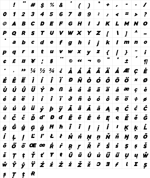 JT Leonor Heavy Italic Bold Italic Character Map JT Leonor Heavy Italic Bold Italic Character Map