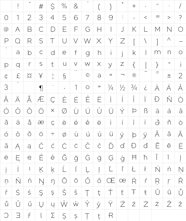 JT Leonor Light Regular Character Map JT Leonor Light Regular Character Map