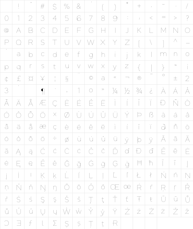 JT Leonor Thin Regular Character Map
