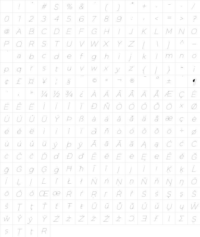 JT Leonor Thin Italic Italic Character Map JT Leonor Thin Italic Italic Character Map