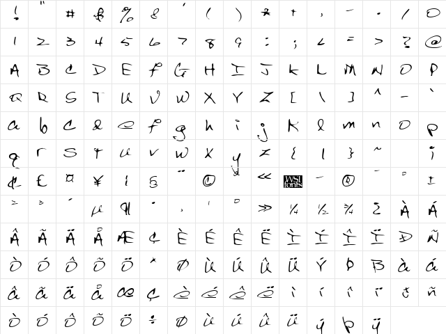 JuliesHand Regular Character Map JuliesHand Regular Character Map