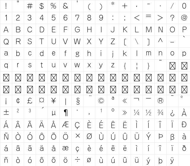 A-OTF Jun Pro 101 Character Map