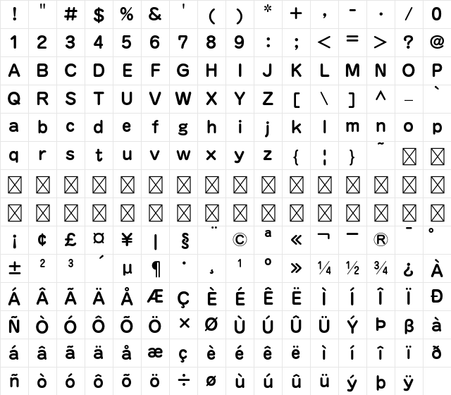 A-OTF Jun Pro 501 Character Map