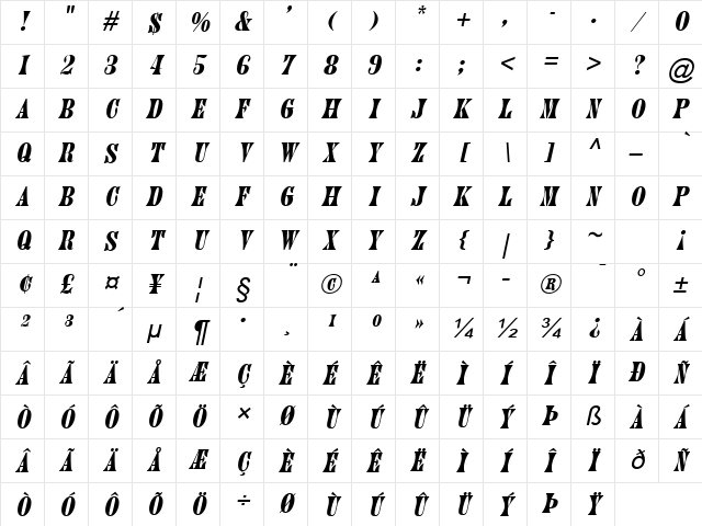June Italic Character Map