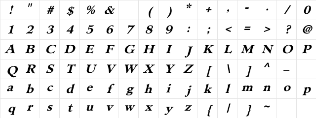 Minister BoldItal Character Map
