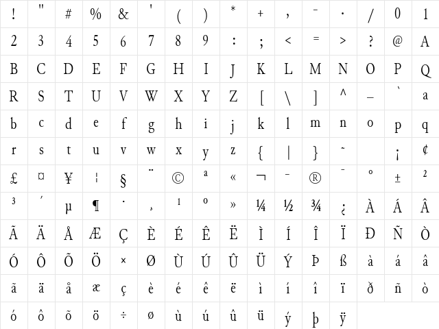 JuniusX Condensed Light Character Map JuniusX Condensed Light Character Map