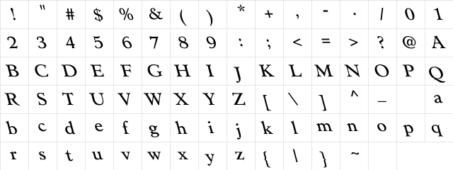 Minister-BookLefty Regular Character Map