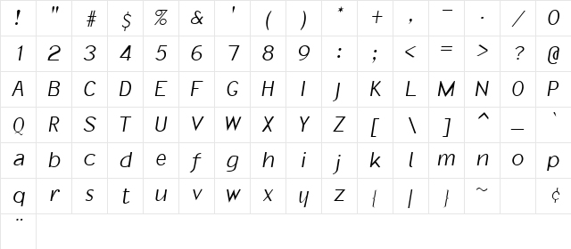 Justice Oblique Character Map