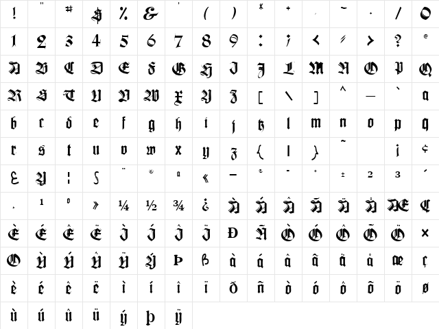JusticePlain112 Regular Character Map