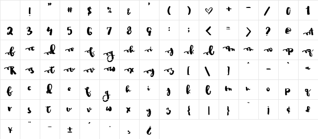 JustinRoad Regular Character Map