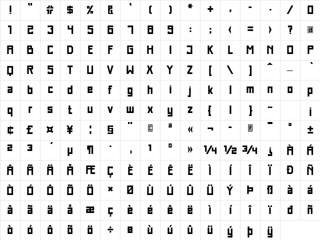 Just Square LT Std Bold Character Map
