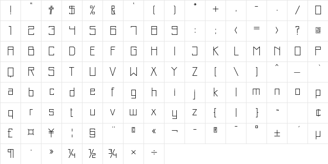 Just Square LT Std Cyrillic Thin Character Map