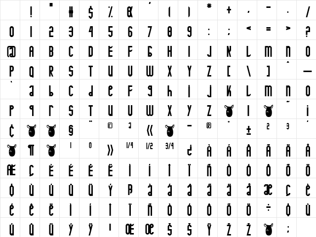 MINOTAURE Regular Character Map
