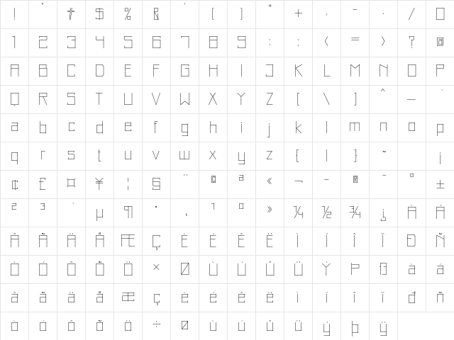 Just Square LT Std Ultra Light Character Map Just Square LT Std Ultra Light Character Map