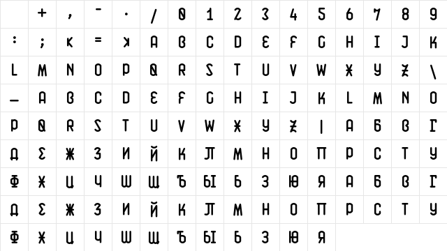 K141 Regular Character Map K141 Regular Character Map