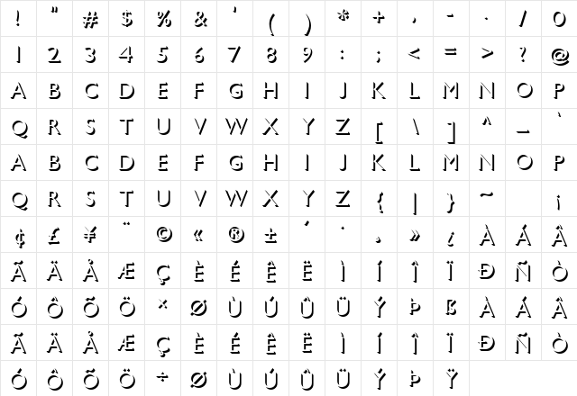 K22 EricGill Shadow Regular Character Map