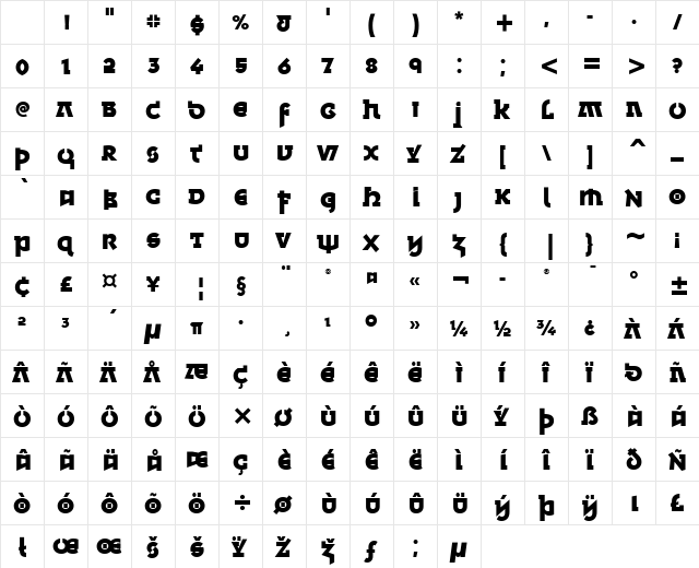 Minska ITC Bold Character Map Minska ITC Bold Character Map