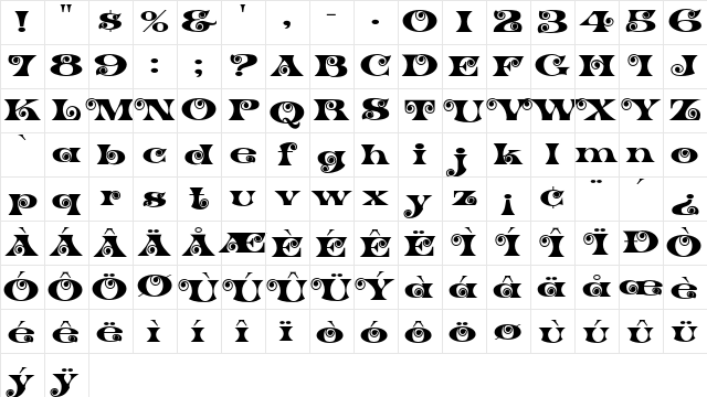 K22 Spiral Swash Regular Character Map