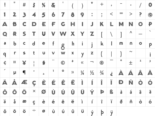 K22 Tri-Line Gothic Regular Character Map
